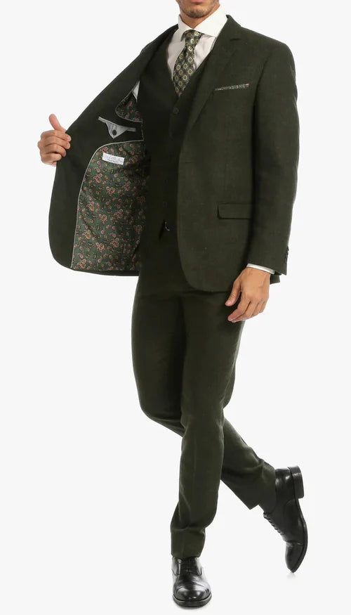 1920's Men's Clothing - Tweed Suit - Herringbone 1920s Mens Suit  - Vintage Hunter Green Tweed  Suit - 38 Short Jacket+32 Waist Adjustable 28to34)(Height: 5 4 to5 7 )(Neck  15-16.5)S-M)