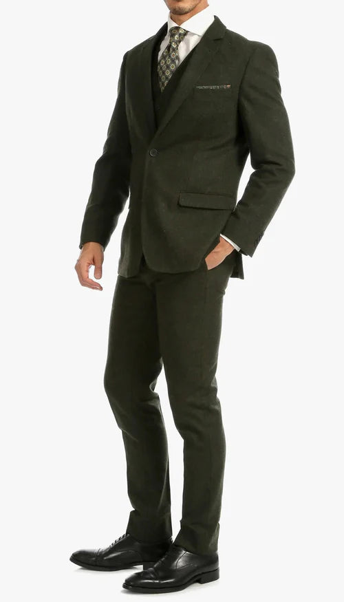 1920's Men's Clothing - Tweed Suit - Herringbone 1920s Mens Suit  - Vintage Hunter Green Tweed  Suit - 38 Short Jacket+32 Waist Adjustable 28to34)(Height: 5 4 to5 7 )(Neck  15-16.5)S-M)