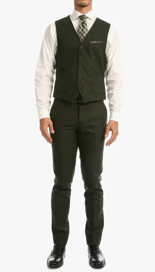 1920's Men's Clothing - Tweed Suit - Herringbone 1920s Mens Suit  - Vintage Hunter Green Tweed  Suit - 38 Short Jacket+32 Waist Adjustable 28to34)(Height: 5 4 to5 7 )(Neck  15-16.5)S-M)