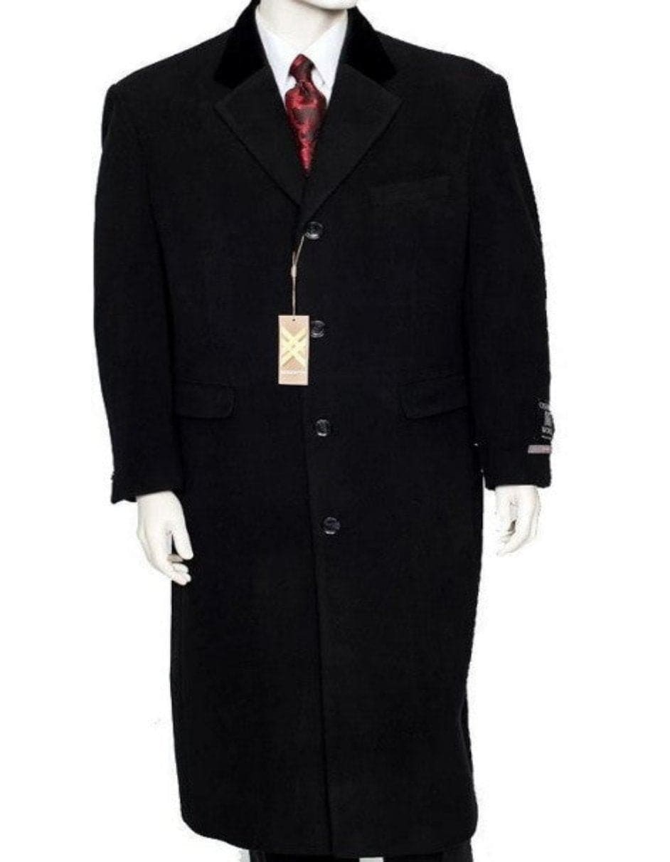 Black Cashmere Chesterfield Overcoat â€“ 1920s Full Length Topcoat - Coat Size 38