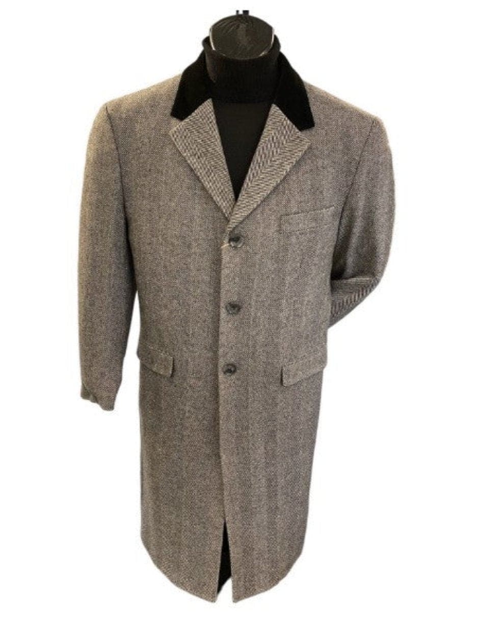 Herringbone Wool & Cashmere Chesterfield Overcoat â€“ 1920s Full Length - Coat Size 38