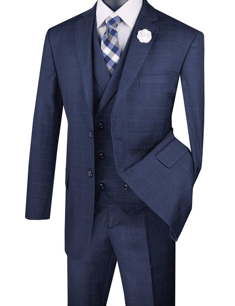 Harlem Nights Suits for Men - 1920s Blue Square Plaid Mens Suit 3 Piece Regular Fit Vinci V2RW-13