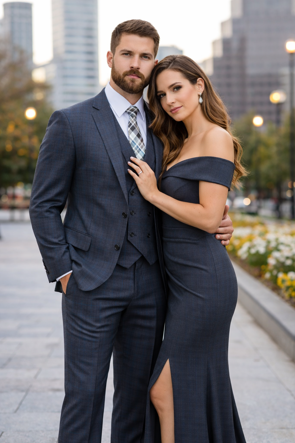 1920s Charcoal Square Plaid Mens Suit 3 Piece DB Vest Vinci V2RW-13 - 36 Short