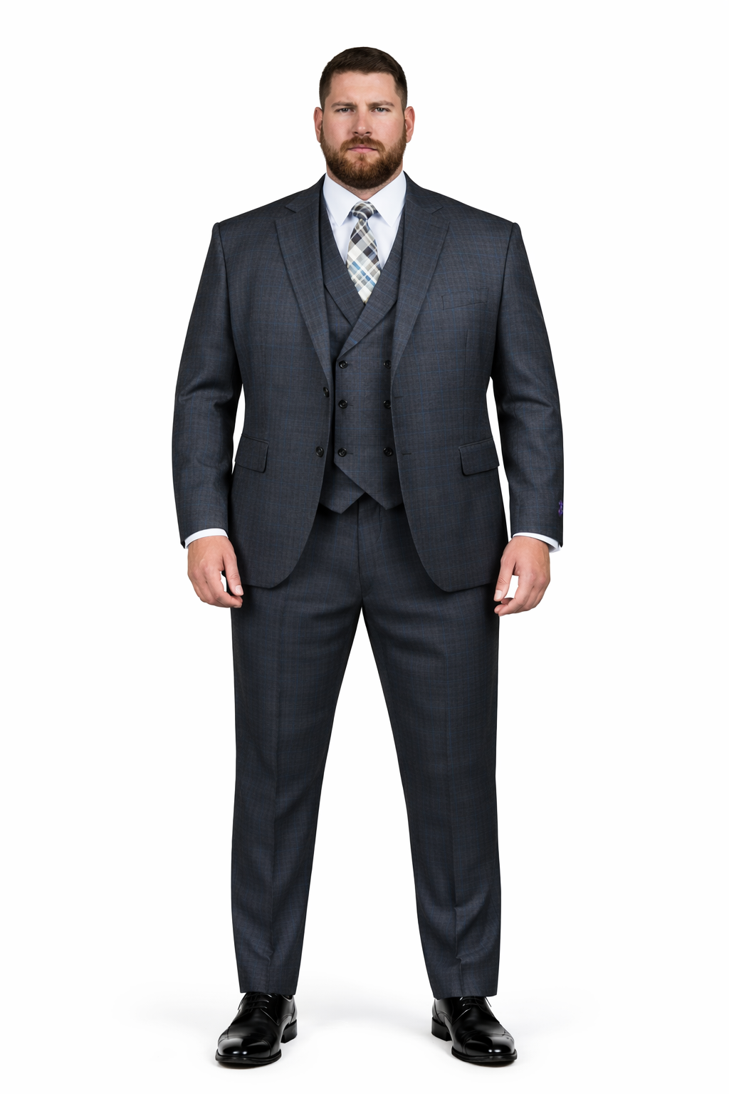 1920s Charcoal Square Plaid Mens Suit 3 Piece DB Vest Vinci V2RW-13 - 36 Short