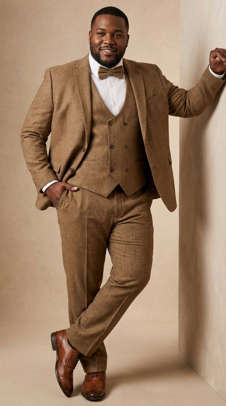 Mens Mocca Brown Taupe textured 1920s Great Gatsby Inspired Suit – Vintage Three Piece Retro Formal Suit Peak Lapel - 34 Short or Extra Small