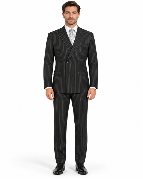 Black Pinstripe Suit - Gangster Suit - 1920's Suit - Double Breasted Suit