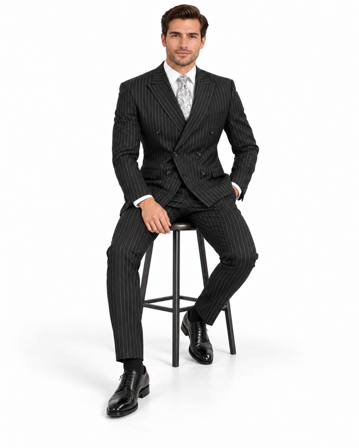 Black Pinstripe Suit - Gangster Suit - 1920's Suit - Double Breasted Suit