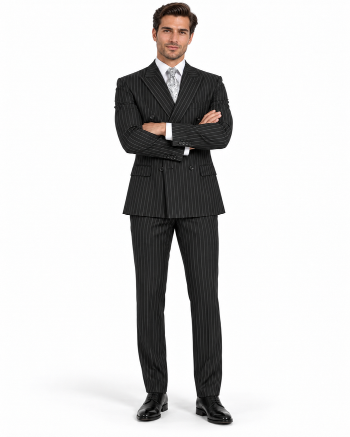 Black Pinstripe Suit - Gangster Suit - 1920's Suit - Double Breasted Suit