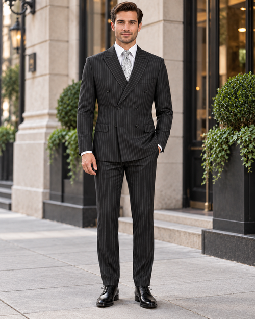 Black Pinstripe Suit - Gangster Suit - 1920's Suit - Double Breasted Suit