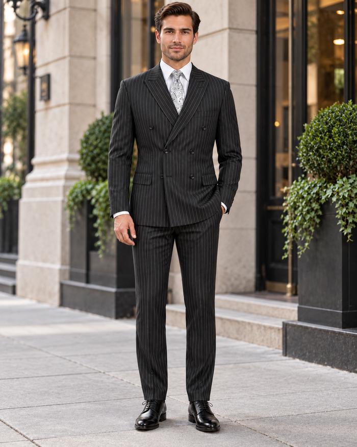 Black Pinstripe Suit - Gangster Suit - 1920's Suit - Double Breasted Suit