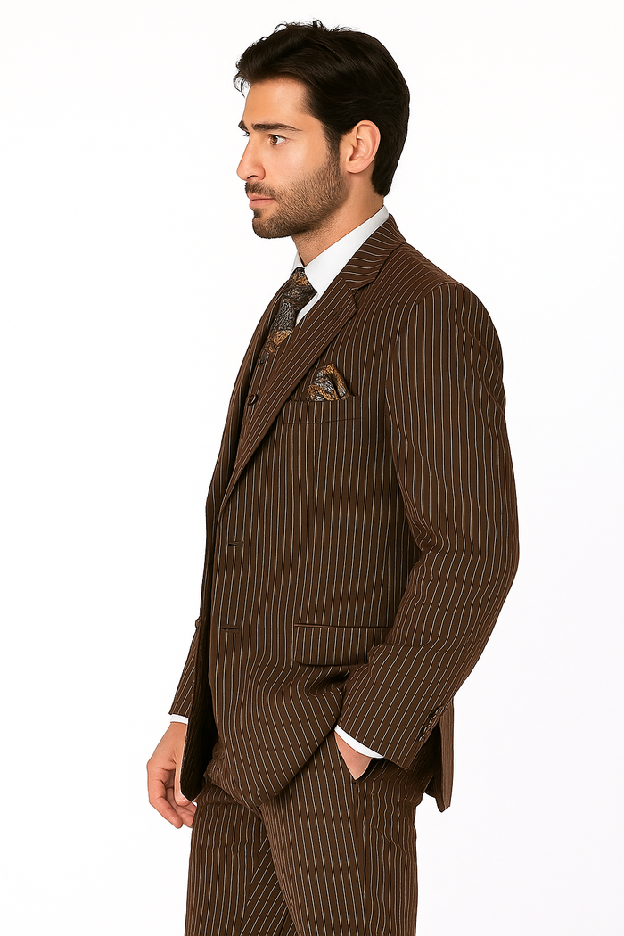 1920s Mens Suit - 1920s Mens Outfit - 1920s costume Bold Pinstripe Wide Suit in Brown - New Arrival