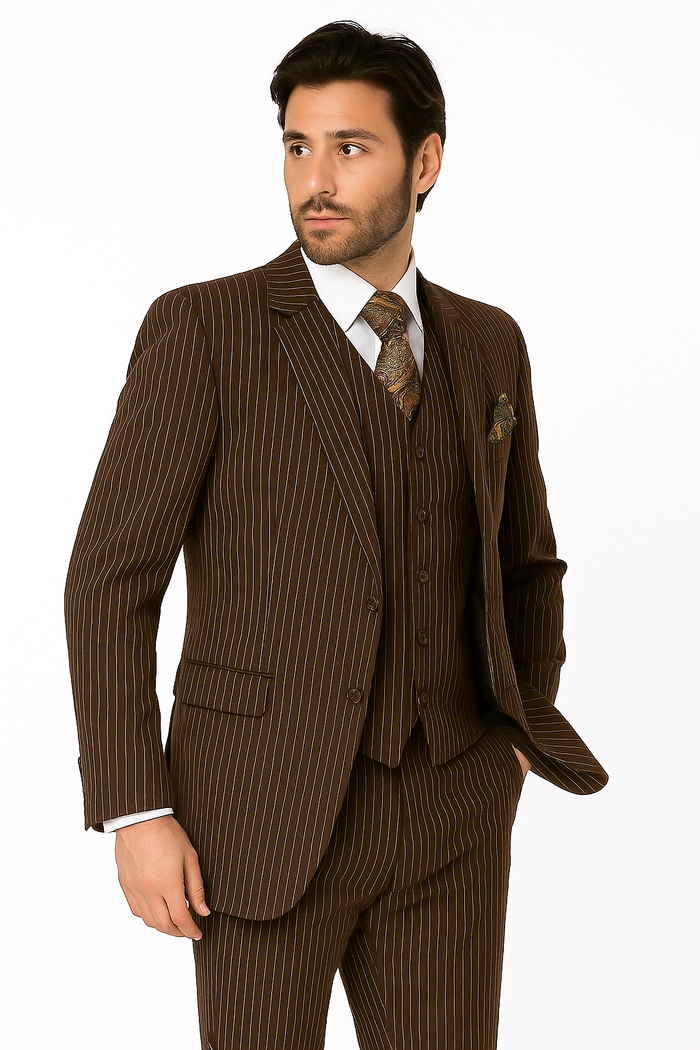 1920s Mens Suit - 1920s Mens Outfit - 1920s costume Bold Pinstripe Wide Suit in Brown - New Arrival