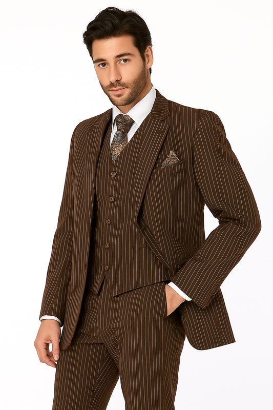 1920s Mens Suit - 1920s Mens Outfit - 1920s costume Bold Pinstripe Wide Suit in Brown - New Arrival