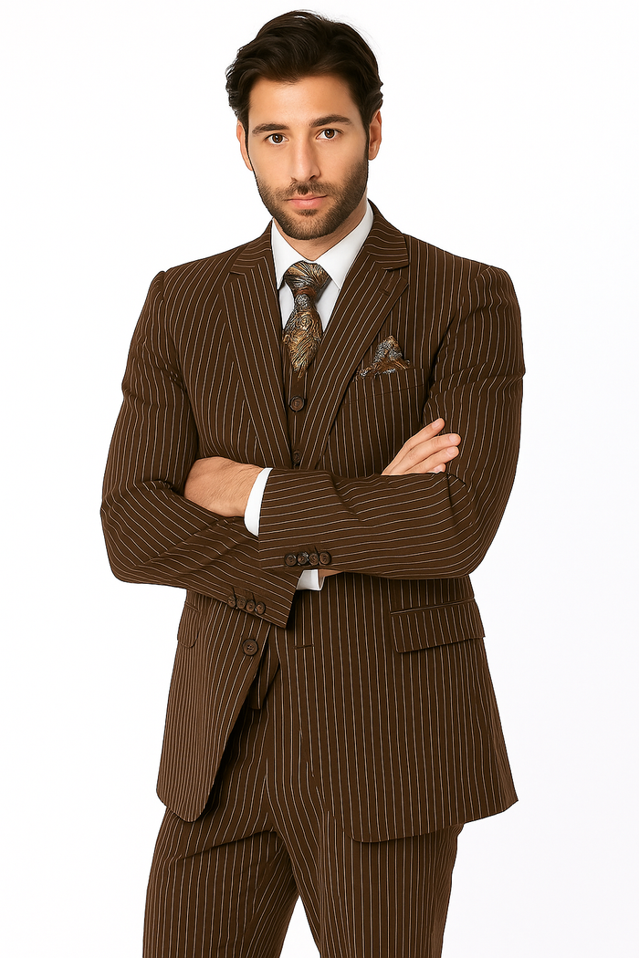 1920s Mens Suit - 1920s Mens Outfit - 1920s costume Bold Pinstripe Wide Suit in Brown - New Arrival