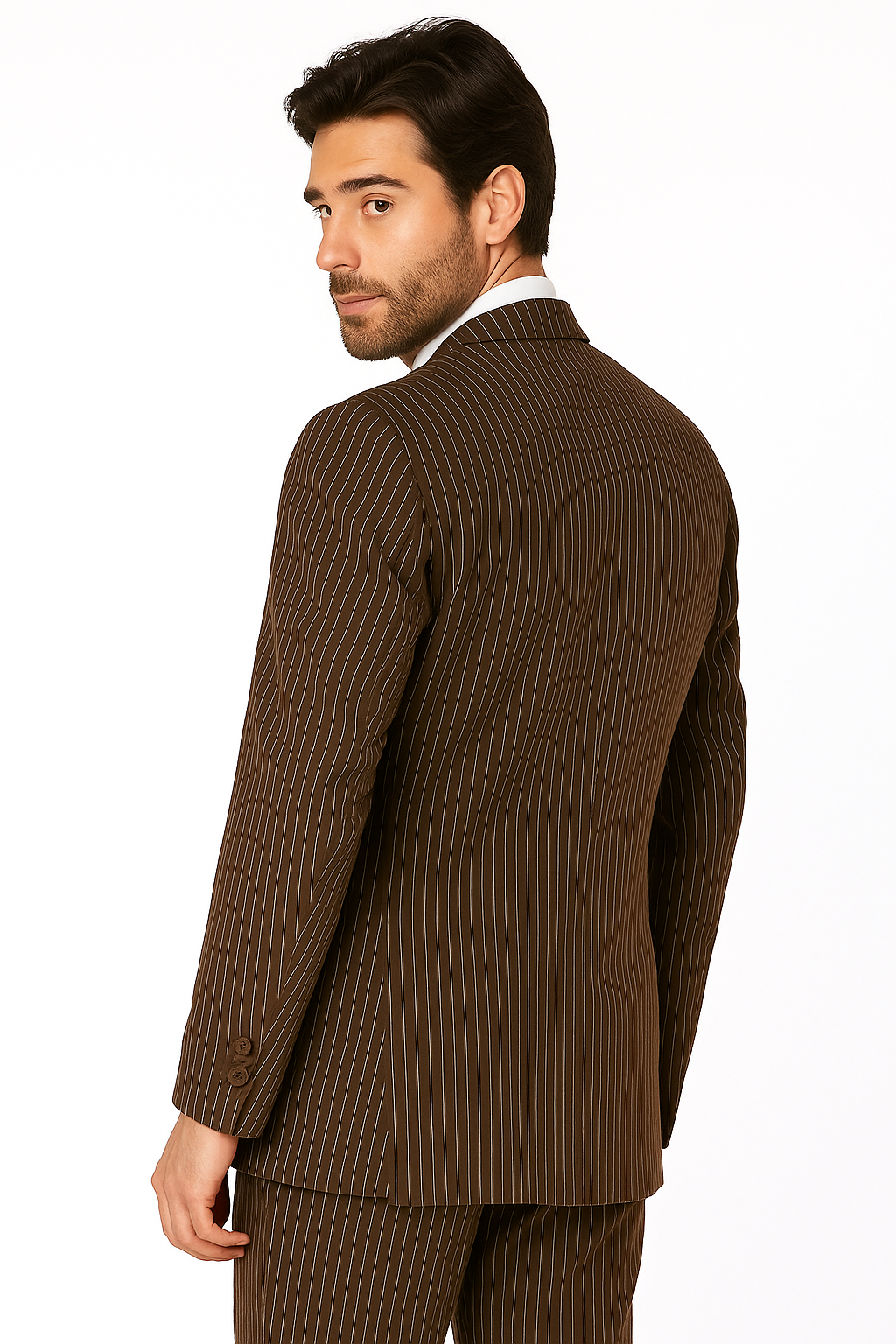 1920s Mens Suit - 1920s Mens Outfit - 1920s costume Bold Pinstripe Wide Suit in Brown - New Arrival - 38 Short Jacket+32 Waist Adjustable 28to34)(Height: 5 4 to5 7 )(Neck  15-16.5)S-M)