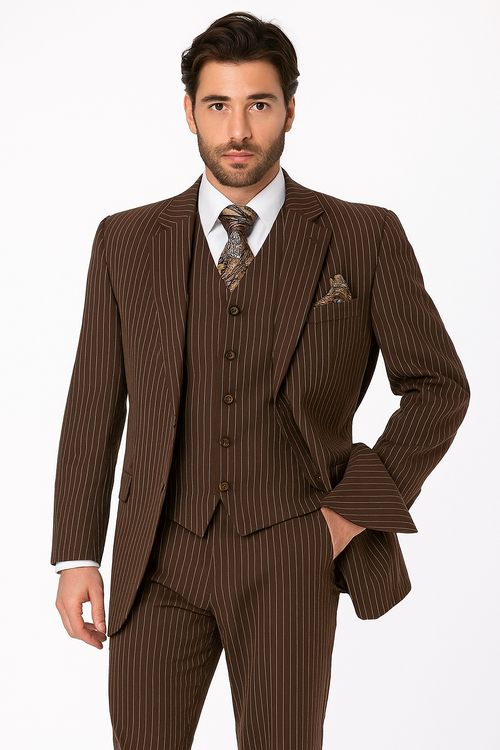 1920s Mens Suit - 1920s Mens Outfit - 1920s costume Bold Pinstripe Wide Suit in Brown - New Arrival