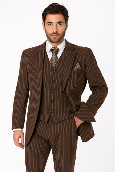 1920s Mens Suit - 1920s Mens Outfit - 1920s costume Bold Pinstripe Wide Suit in Brown - New Arrival