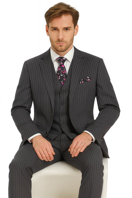 1920s Mens Suit - 1920s Mens Outfit - 1920s costume Bold Pinstripe Wide Suit in Grey suit - New Arrival