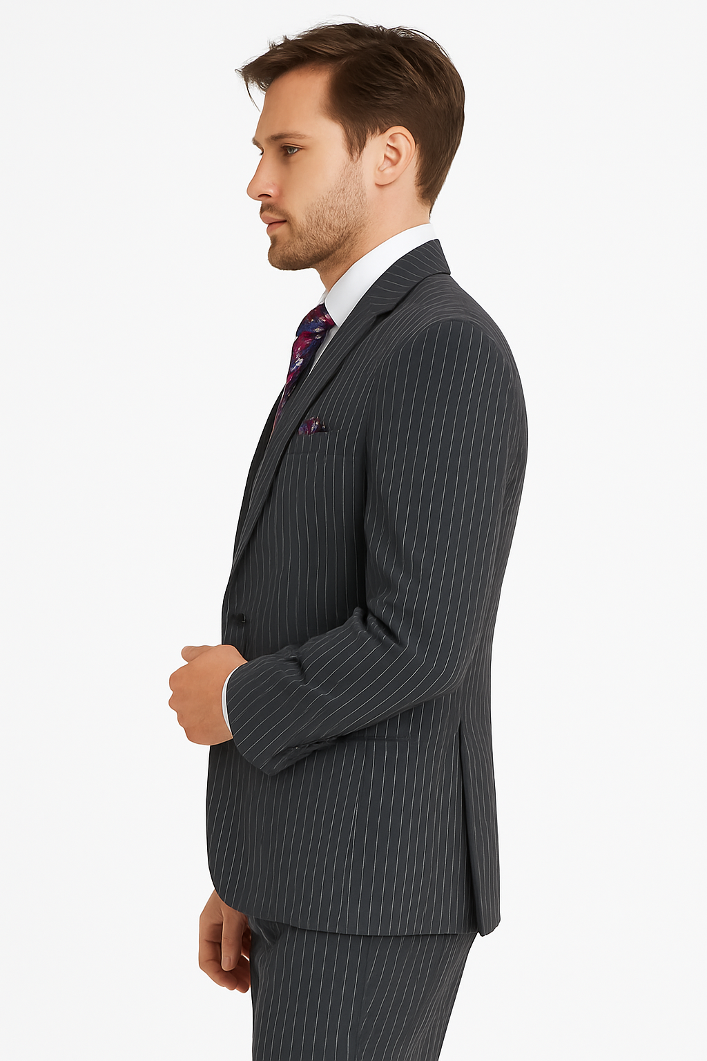 1920s Mens Suit - 1920s Mens Outfit - 1920s costume Bold Pinstripe Wide Suit in Grey suit - New Arrival - 38 Short Jacket+32 Waist Adjustable 28to34)(Height: 5 4 to5 7 )(Neck  15-16.5)S-M)
