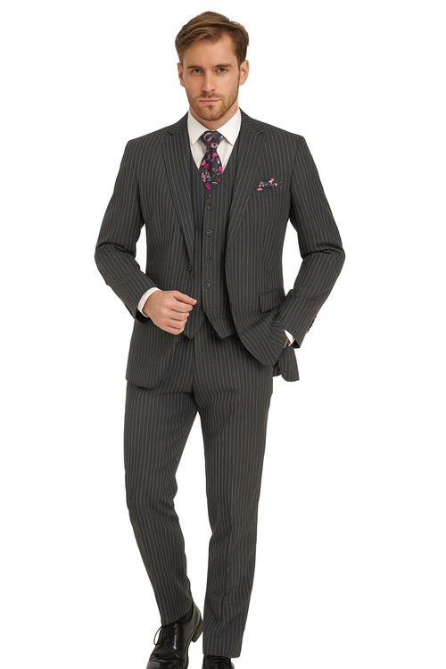 1920s Mens Suit - 1920s Mens Outfit - 1920s costume Bold Pinstripe Wide Suit in Grey suit - New Arrival