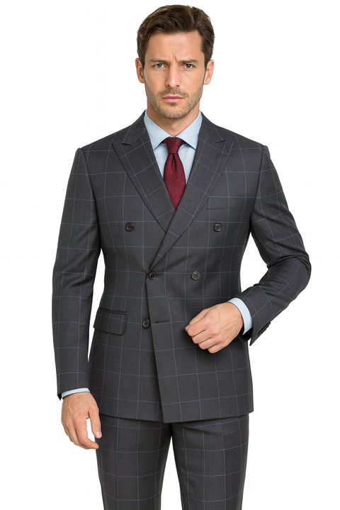 1920's Mens Vested Bold Gangster Vintage Plaid Suit With White Vest in Grey