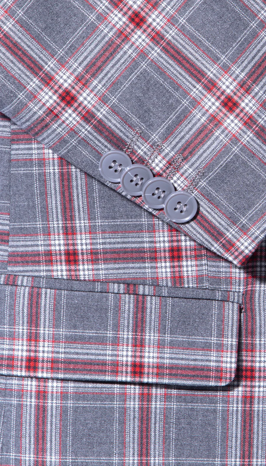 Stylish Grey and Red Checkered Suit for Men – Slim Fit 3 Piece Formal Outfit - 34 Short or Extra Small