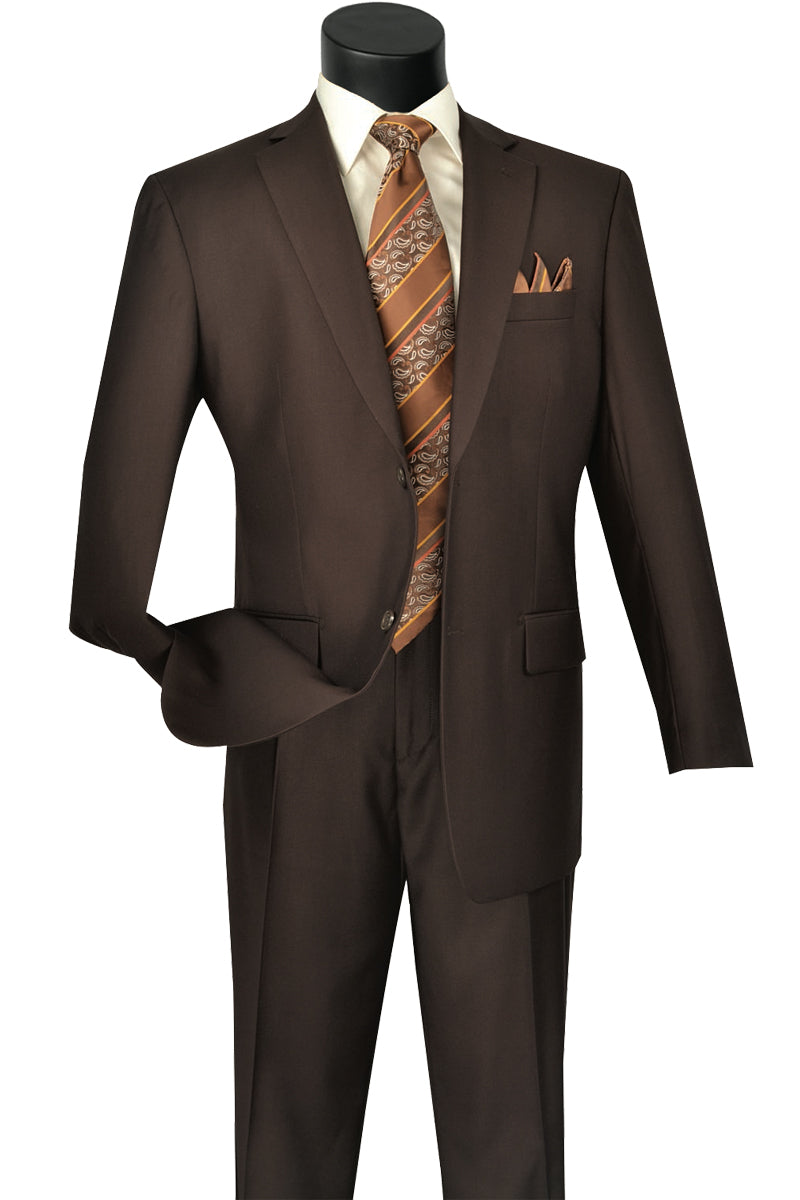 Mens 2 Button Classic Fit Pleated Pant Suit in Brown - 36 Short