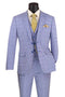"Sky Blue Glen Plaid Men's Slim Fit Summer Business Suit with Vest"