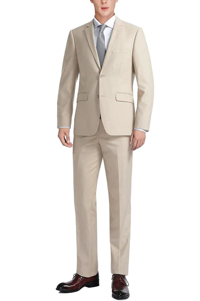 "Men's Slim Fit Two-Button Suit with Vest Option in Light Tan Beige"