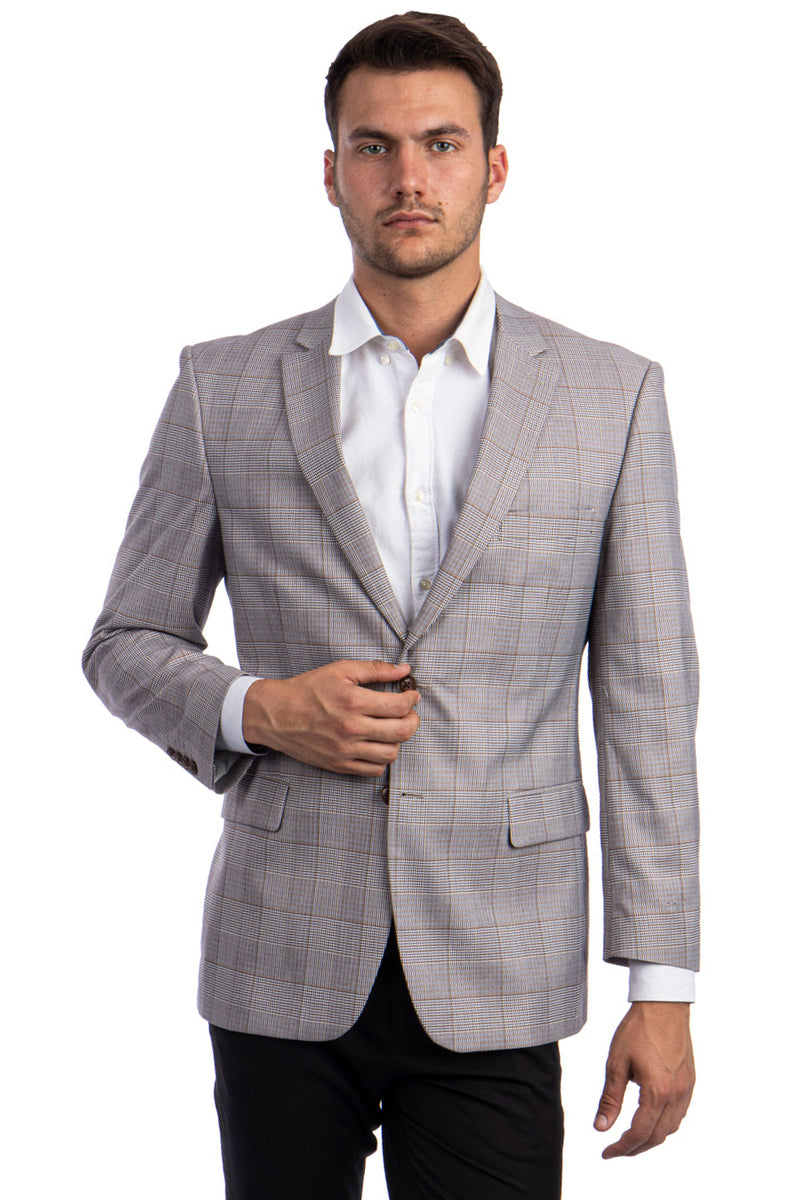 "Grey & Bronze Windowpane Plaid Men's Regular Fit Sport Coat" - 34 Short