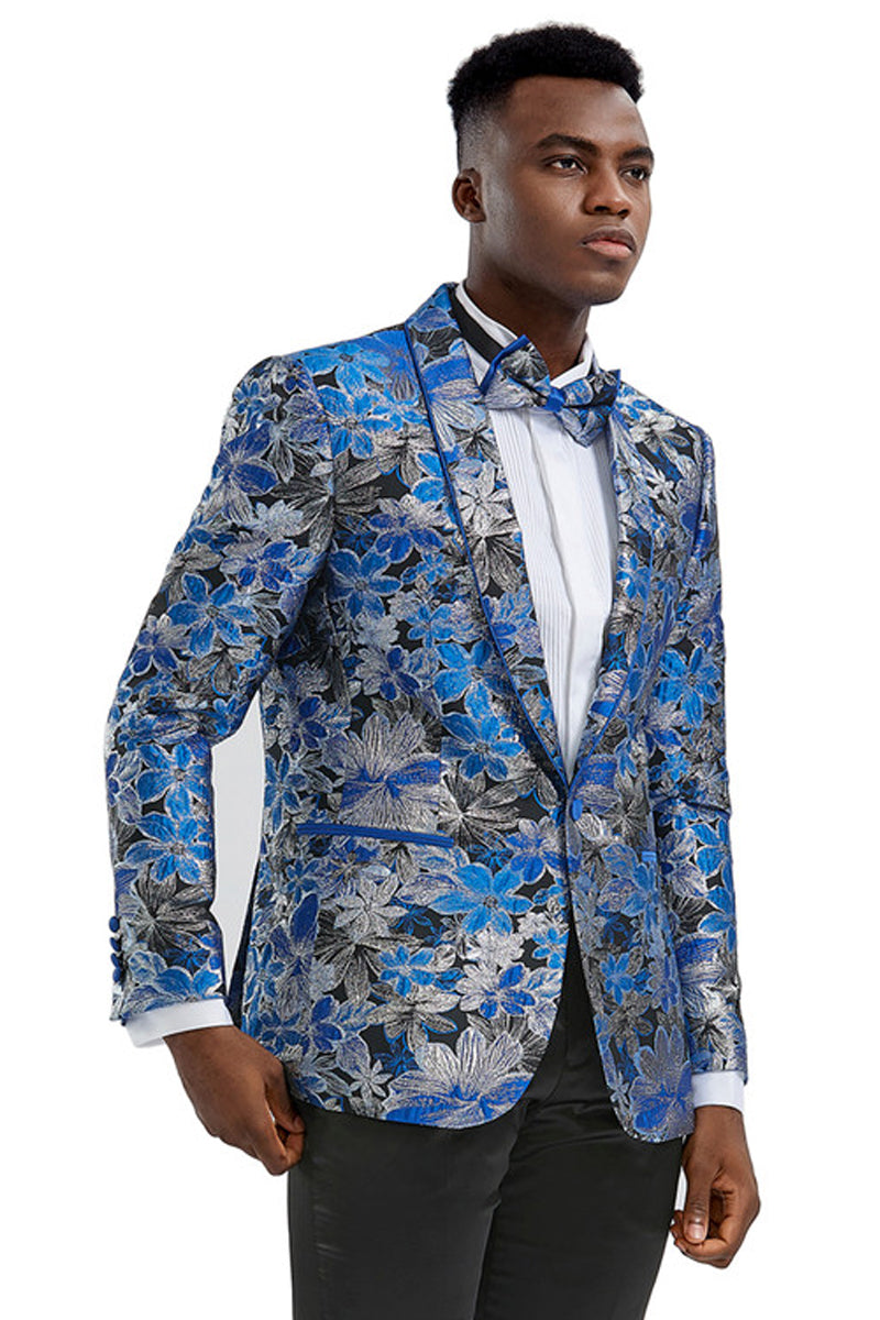 Royal Blue & Black Men's Slim Fit Paisley Prom 2026 Tuxedo Jacket - X-Small