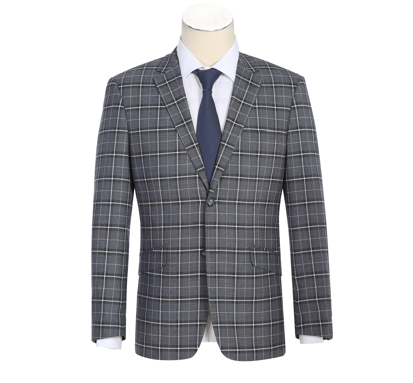 293-14 Men's Classic Fit Single Breasted Grey & White Check Suits - 38Lx32W