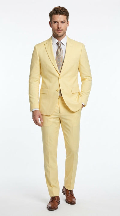 Men’s Pale Yellow 2 Piece Suit, Formal Dress Suit for Weddings, Prom, Parties, Summer Events, and Special Occasions By Vitali