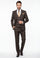Men’s Brown Plaid Windowpane Three-Piece Suit Set – Classic Slim Fit Jacket, Double-Breasted Vest and Modern Fit Pants  By Rossiman