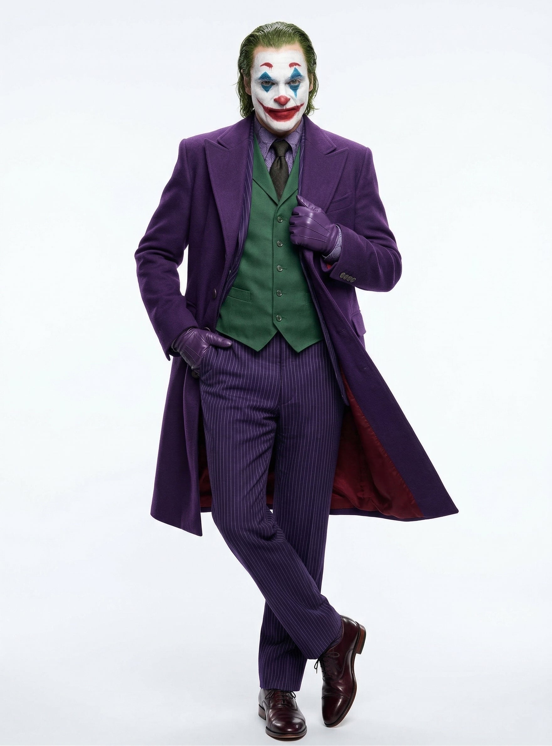 Men’s Purple Overcoat Joker Folie à Deux Arthur Fleck Inspired Long Coat – Classic Costume Trench Coat, Stylish Winter Party Wear Jacket - Coat Size 38