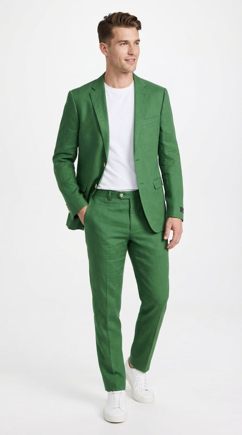Men’s Emerald Green Suit Set – Lightweight Summer Blazer and Pants, Casual Formal Summer Suit, Breathable Wedding Party Outfit