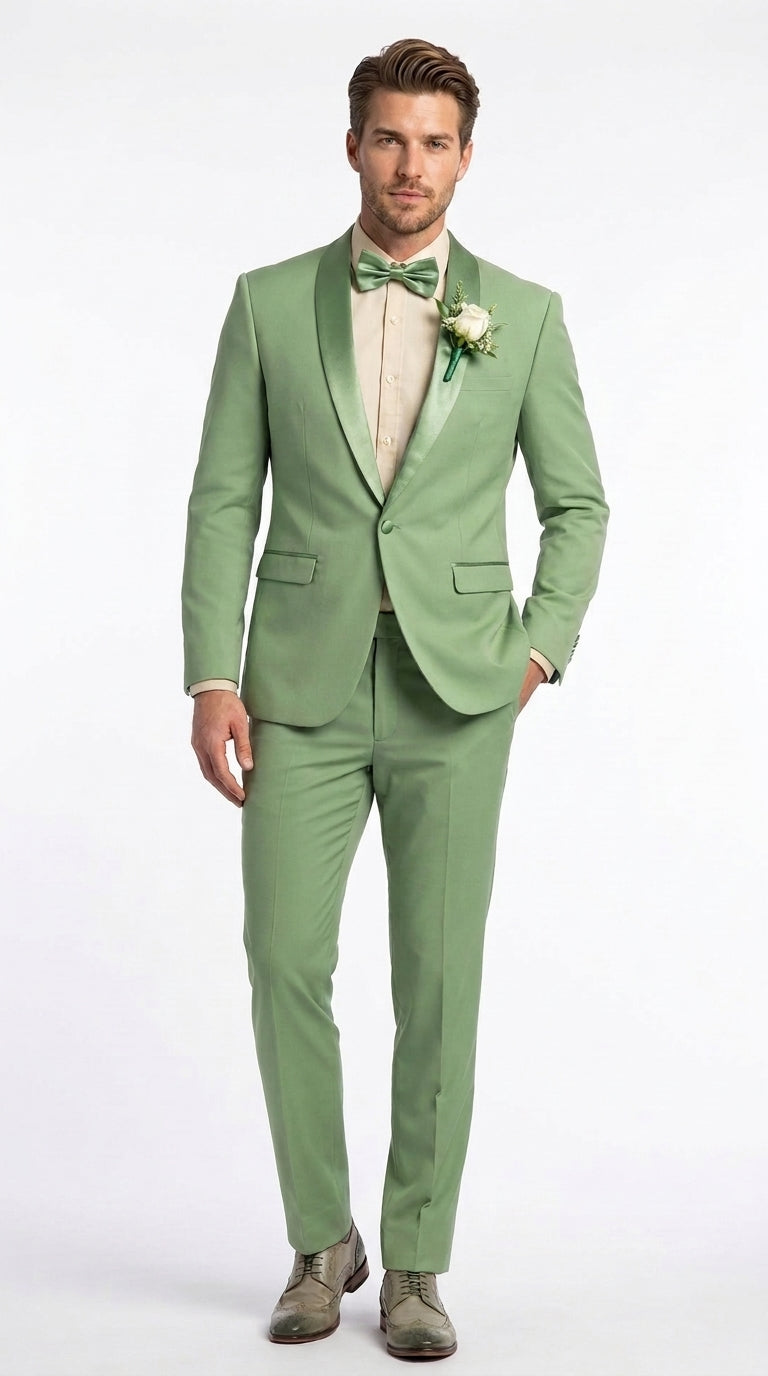 Mens Sage Green Wedding Tuxedo, Shawl Lapel Formal Groom Prom Tuxedo Suit - 34 Short or Extra Small
