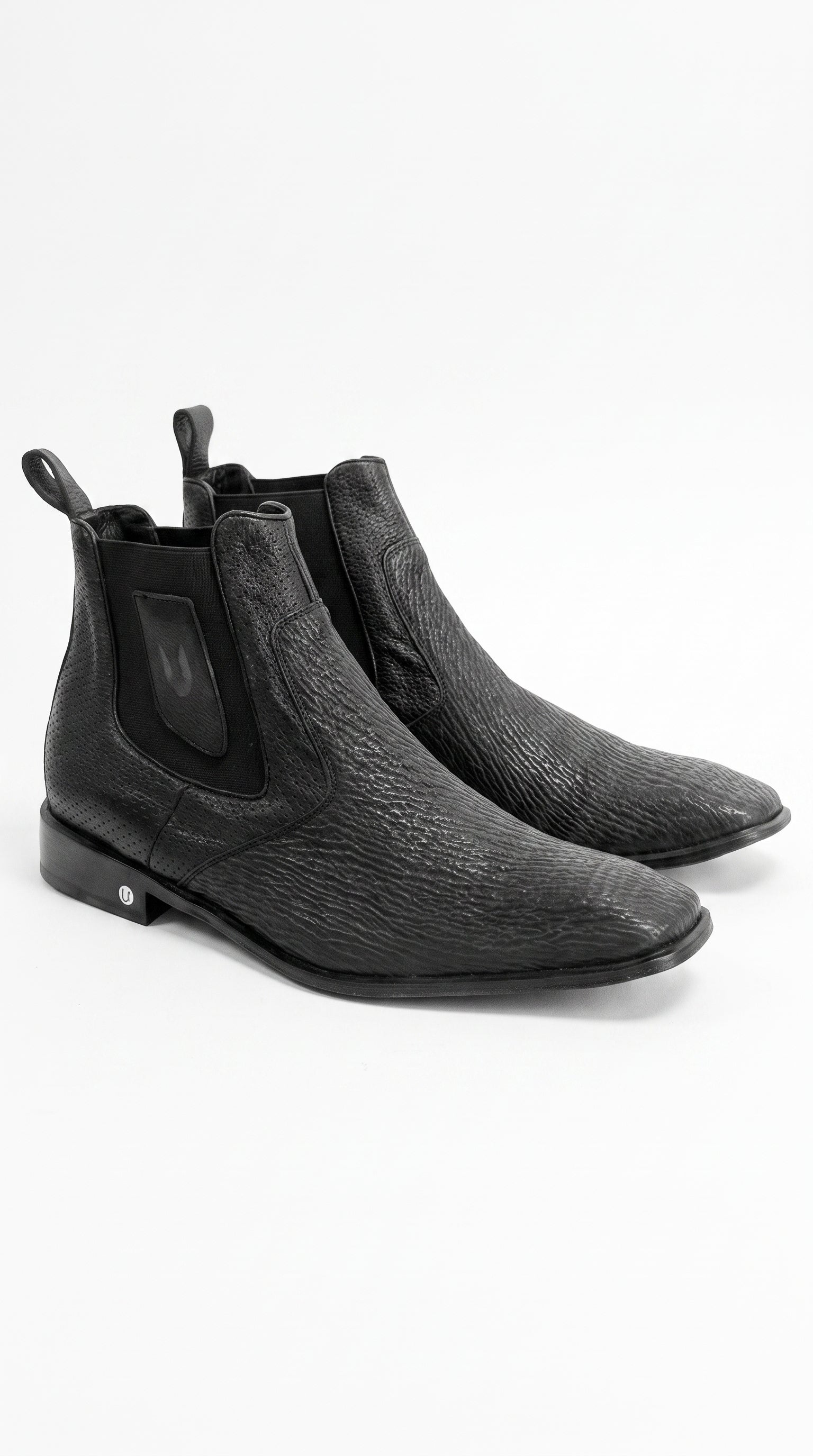 Men’s Shark Skin Cowboy Boots – Black Exotic Leather Western Chelsea Ankle Boots by Vestigium - 6