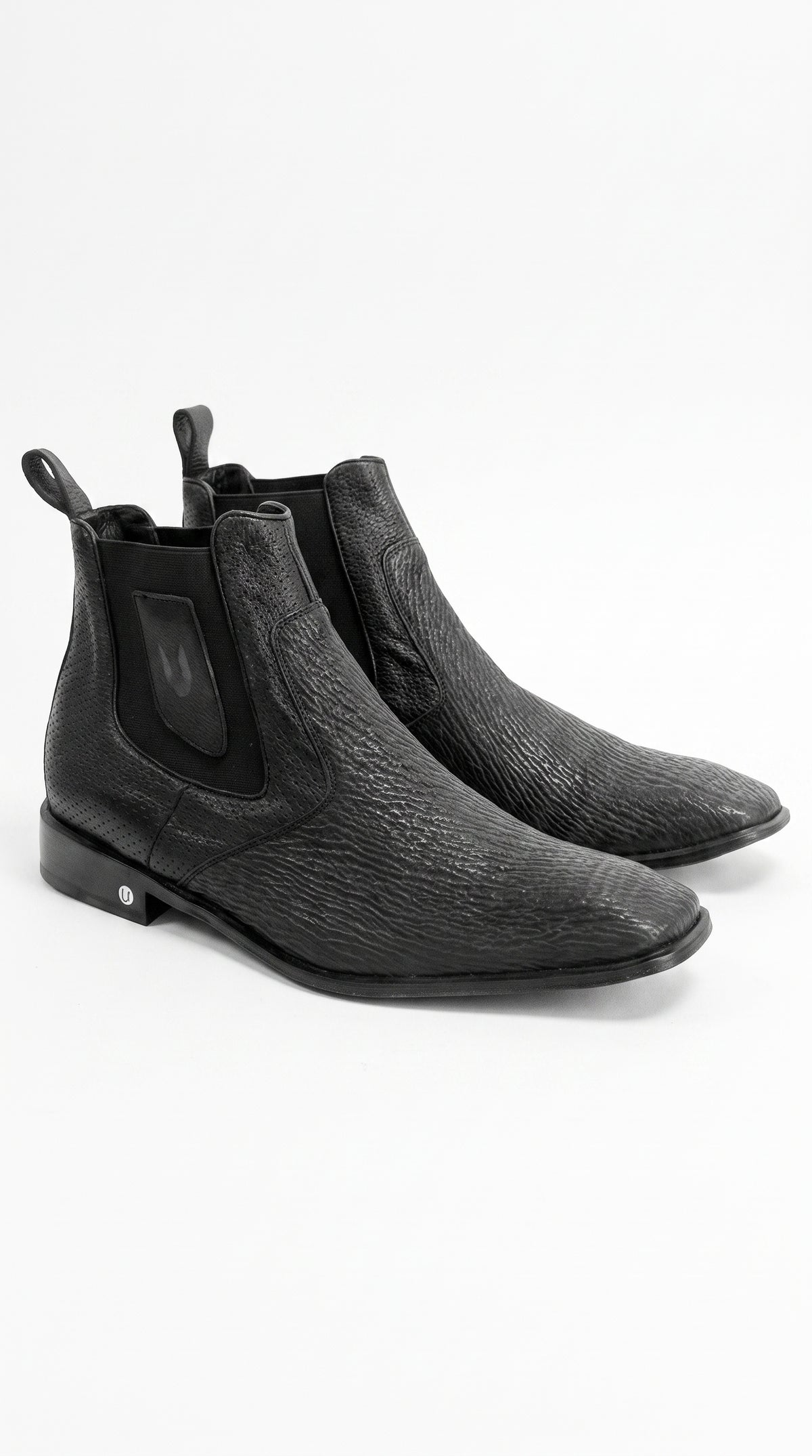 Men’s Shark Skin Cowboy Boots – Black Exotic Leather Western Chelsea Ankle Boots by Vestigium