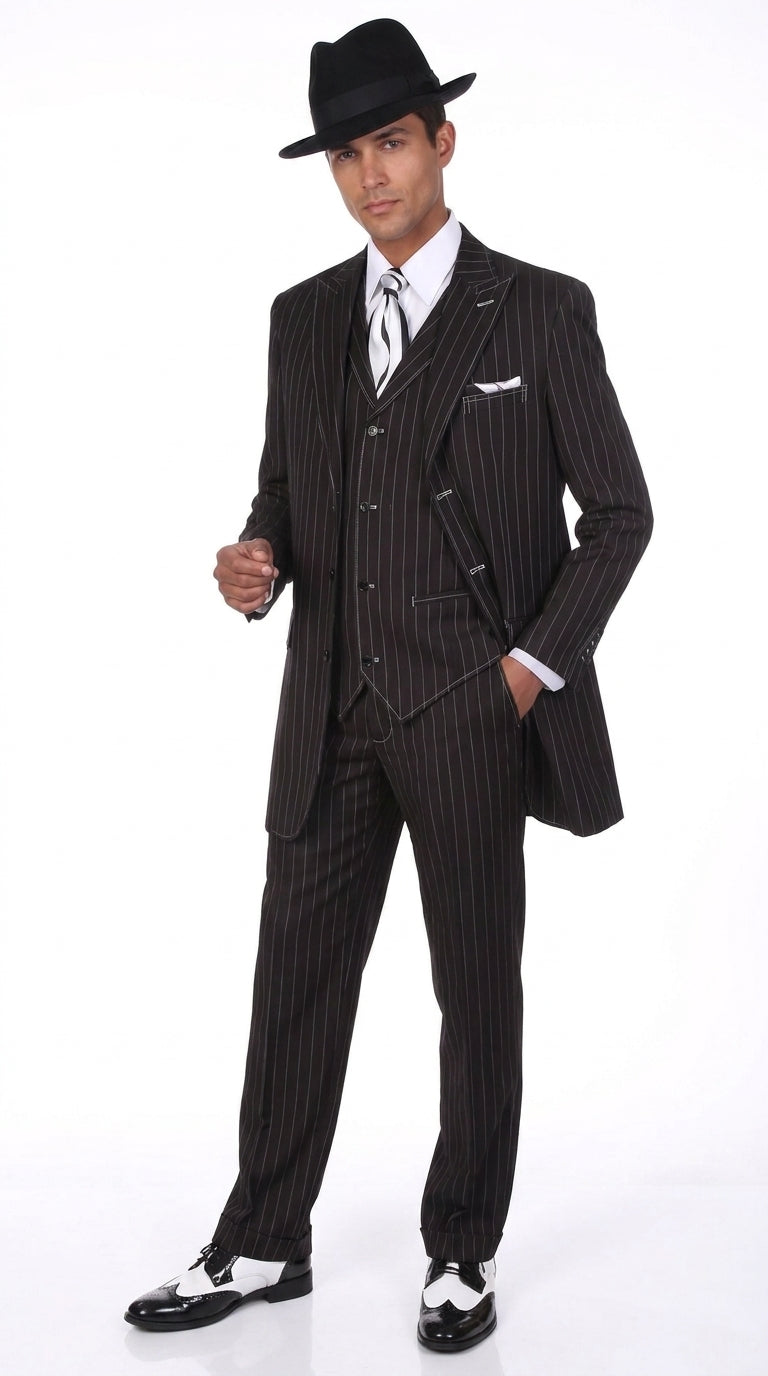 Men’s Black Pinstripe Zoot Suit – 3-Piece Gangster, Formal Suit 1920s Pimp Suit - 34 Short or Extra Small
