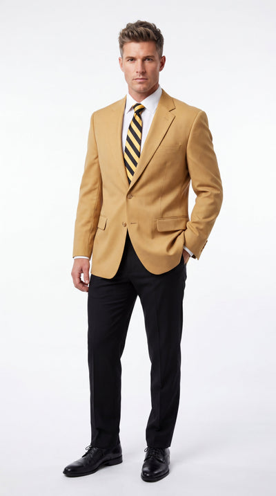 Men’s Camel Blazer, Classic Two Button Business Casual Wedding Summer Sport Coat Jacket in Khaki Bronze Color Modern Fit