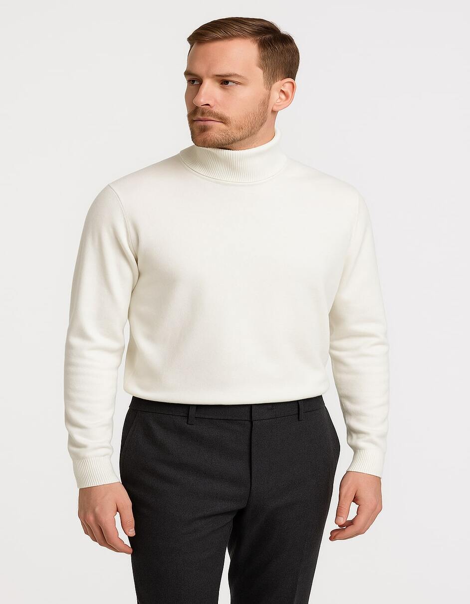Men's Ivory Turtleneck Sweater â€“ Classic Slim Fit Knit Pullover for Winter Elegance - Cream - S