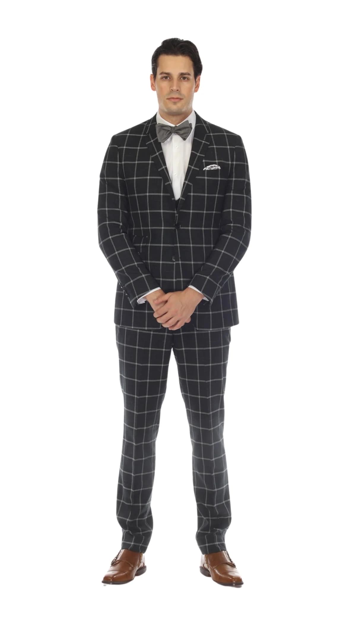 Mens Plaid Suit - Black Windowpane Suit - 1920 Suits - 34 Short or Extra Small
