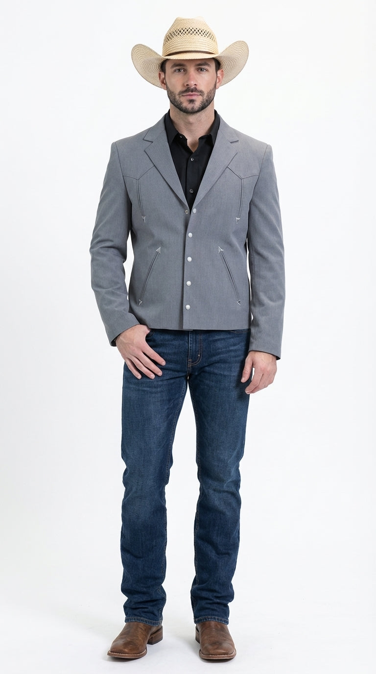 Mens Gray Western Blazer Set – Cowboy Style Jacket and Pants Outfit Classic Country Western Suit - 36 Short
