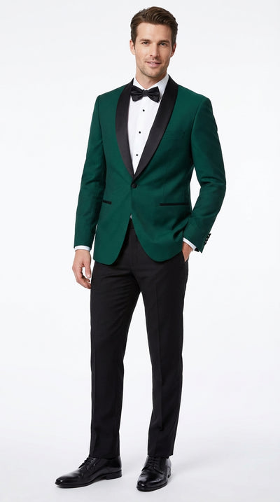 Mens Emerald Green Tuxedo Jacket with Black Satin Shawl Lapel | Prom Dinner Blazer