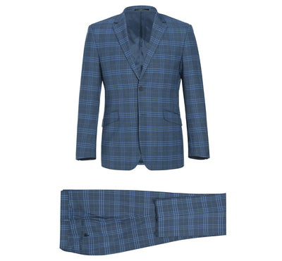 293-4 Men's 2-Piece Slim Fit Notch Lapel Stretch Windowpane Suit