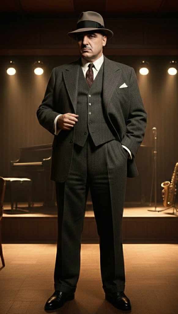 Al Capone Mens Charcoal Gray Stripe 3-Piece Gangster Style Suit 1920s Jazz Club Inspired Formal Suit Outfit - Suit