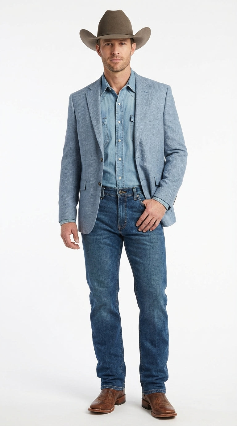 Mens Rugby Teal Baby Sky Western Blazer – Cowboy Style Casual Sport Coat for Men Classic Western Jacket in Light Blue Color - 36 Short