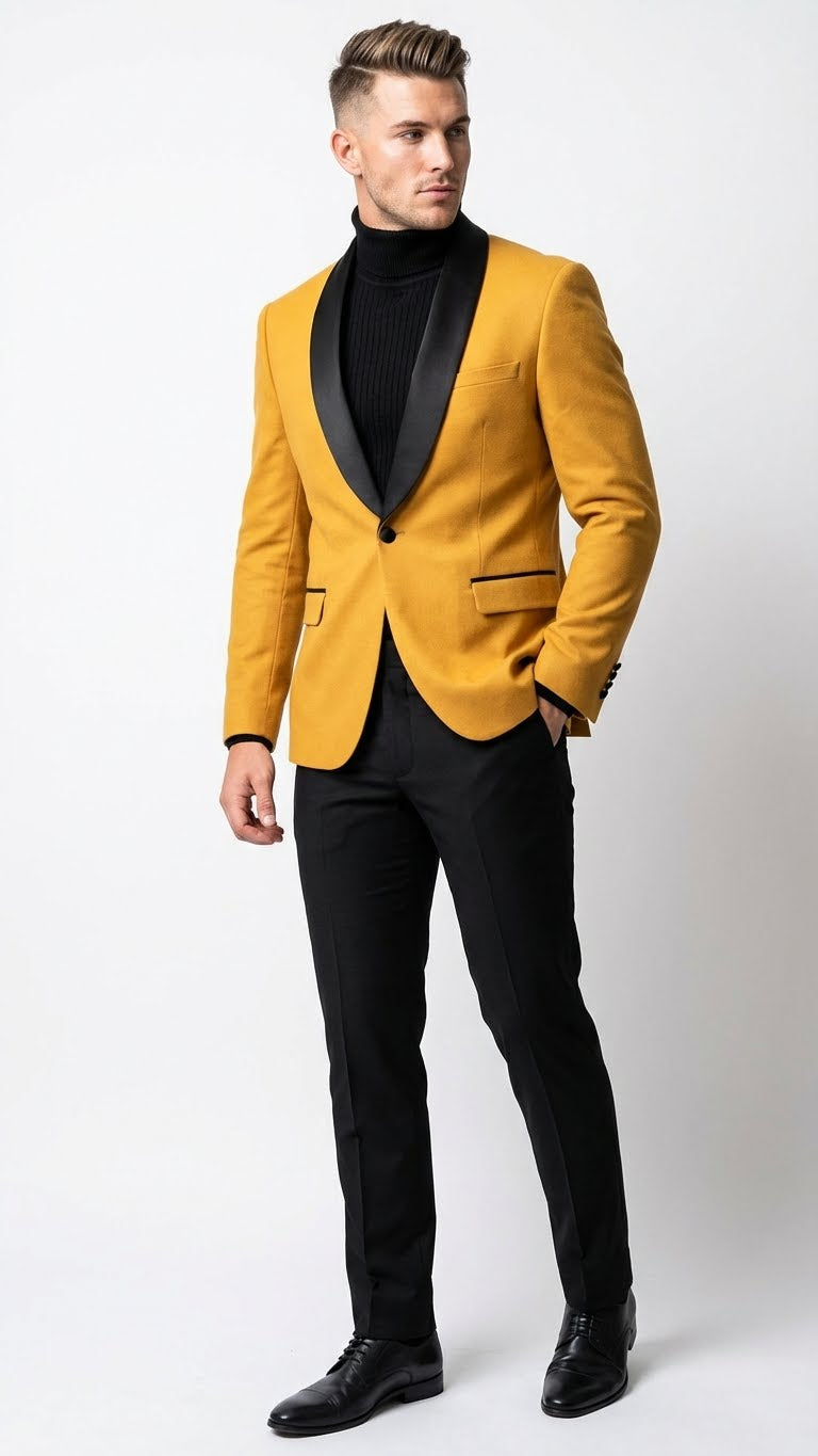 Men's Gold Shawl Lapel Blazer Tuxedo Dinner Jacket – Luxury Formal Blazer Jacket for Wedding, Party and Evening Events - 34 Short or Extra Small
