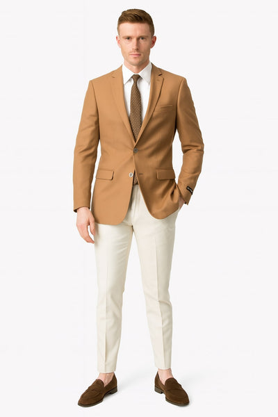 Mens Camel Brown Rustish Two-Button Classic Fit Sport Coat Modern Blazer for Business and Special Occasions